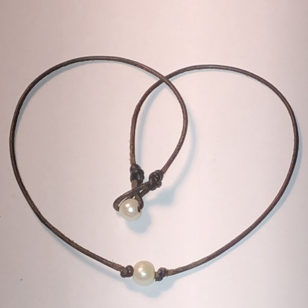 Genuine Pearls Leather Cord Dainty Boho Retro Necklace